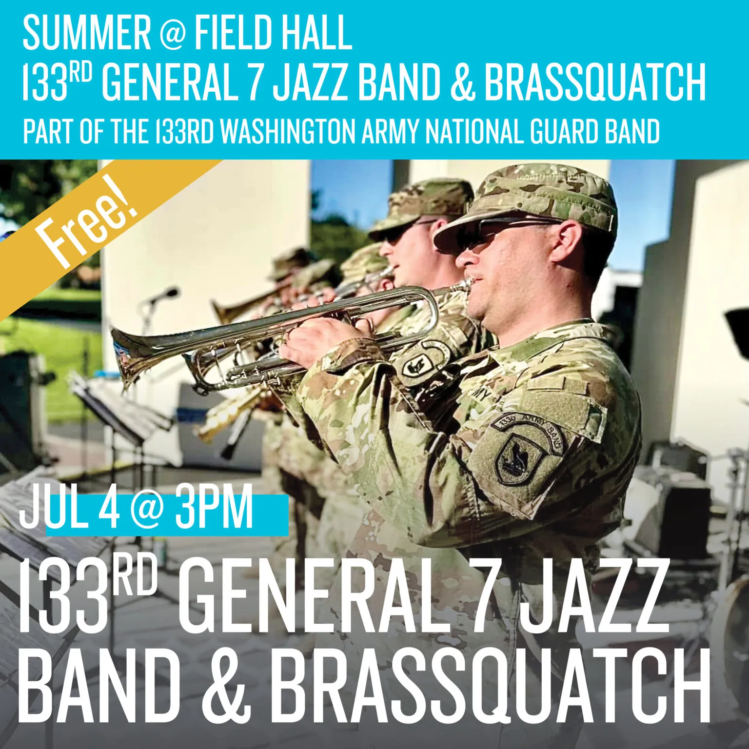 Image Field Hall Presents: The General’s 7 Traditional Jazz Band & Brassquatch Brass Band, part of the 133rd Washington Army National Guard Band