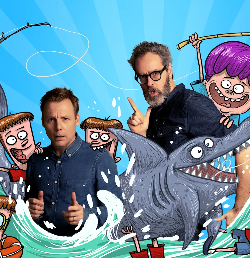 Image Mugge and the Femlings - and the shark on the trampoline